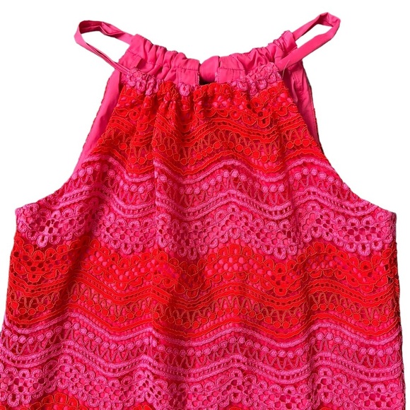 NWT Trina Turk pink, red chevron lace retreat dress halter size XS Barbiecore - Picture 3 of 8
